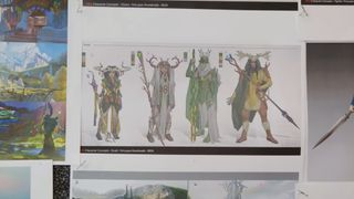 Concept art for druids and various locations on a board