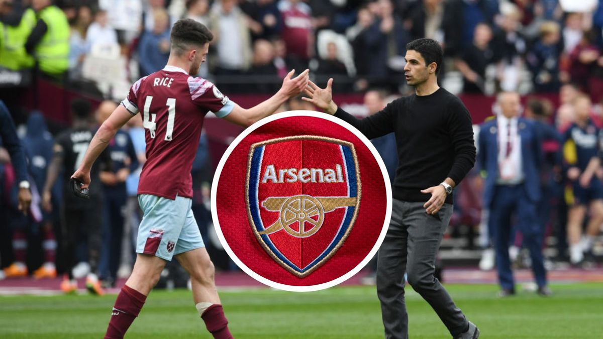 Arsenal manager Mikel Arteta and Declan Rice shaking hands