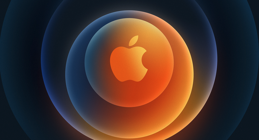 Apple&amp;#039;s iPhone 12 teaser shows an orange Apple logo on a blue circular background