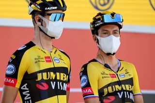 CORDOBA SPAIN AUGUST 26 Primoz Roglic of Slovenia and Team Jumbo Visma during the team presentation prior to the 76th Tour of Spain 2021 Stage 12 a 175 km stage from Jan to Crdoba lavuelta LaVuelta21 on August 26 2021 in Cordoba Spain Photo by Stuart FranklinGetty Images