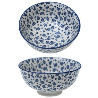 bowls with floral and white background
