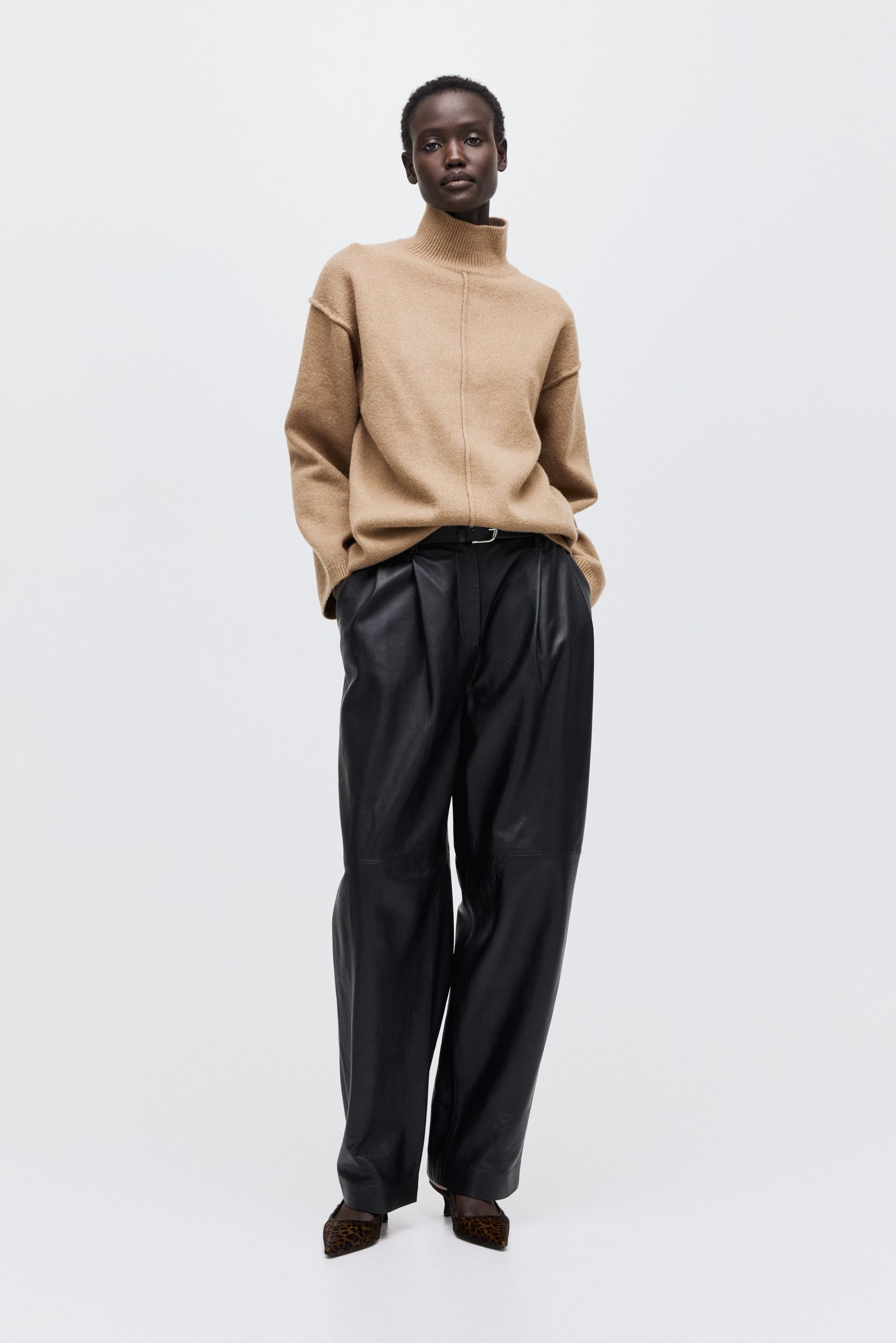Seam-Detail Mock Turtleneck Sweater - Cream