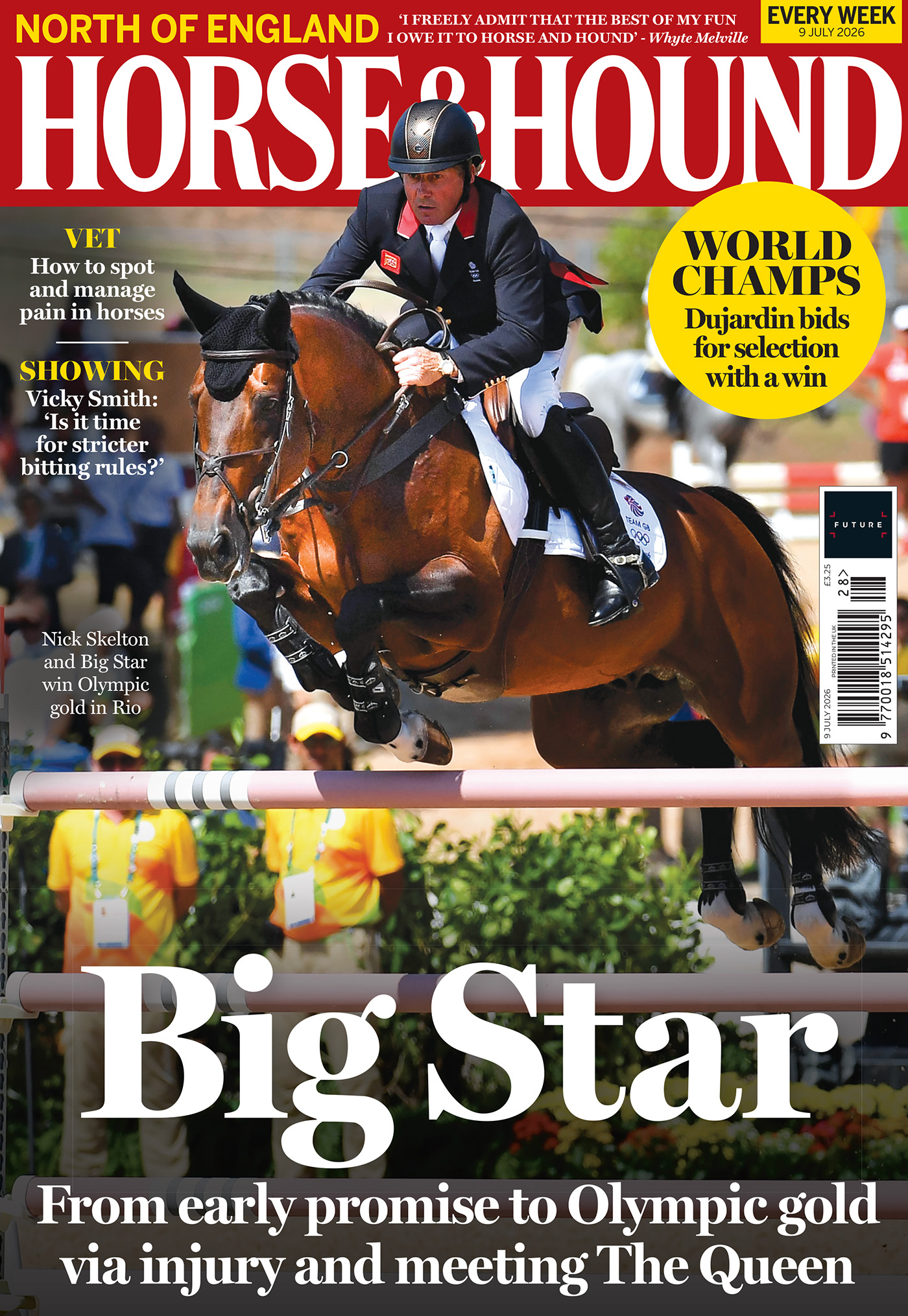 Cover of Horse &amp; Hound featuring Nick Skelton riding Big Star over a showjump