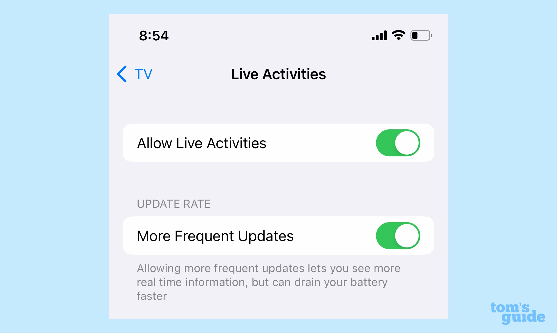 iOS 16.2 Live-Aktivitätseinstellungen