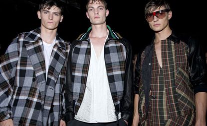 Male models wearing checked shirts and jackets from the Cerruti 1881 SS2015 collection