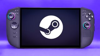 Legion Go 2 (SteamOS) facing forward with Steam logo.