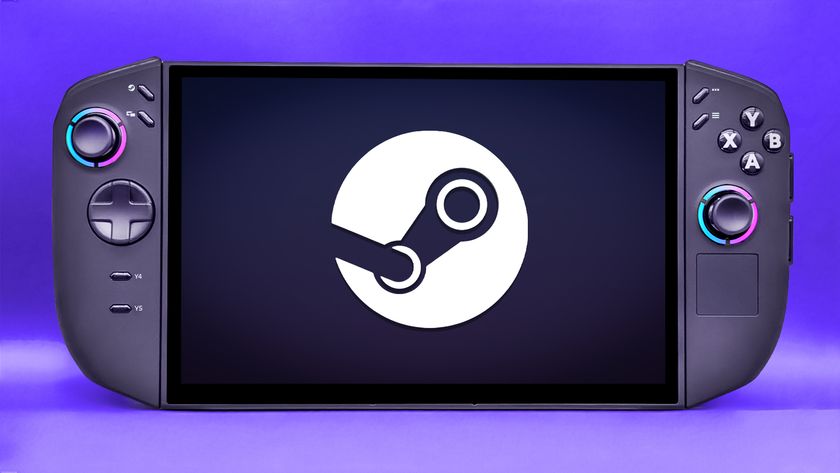 Legion Go 2 (SteamOS) facing forward with Steam logo. 