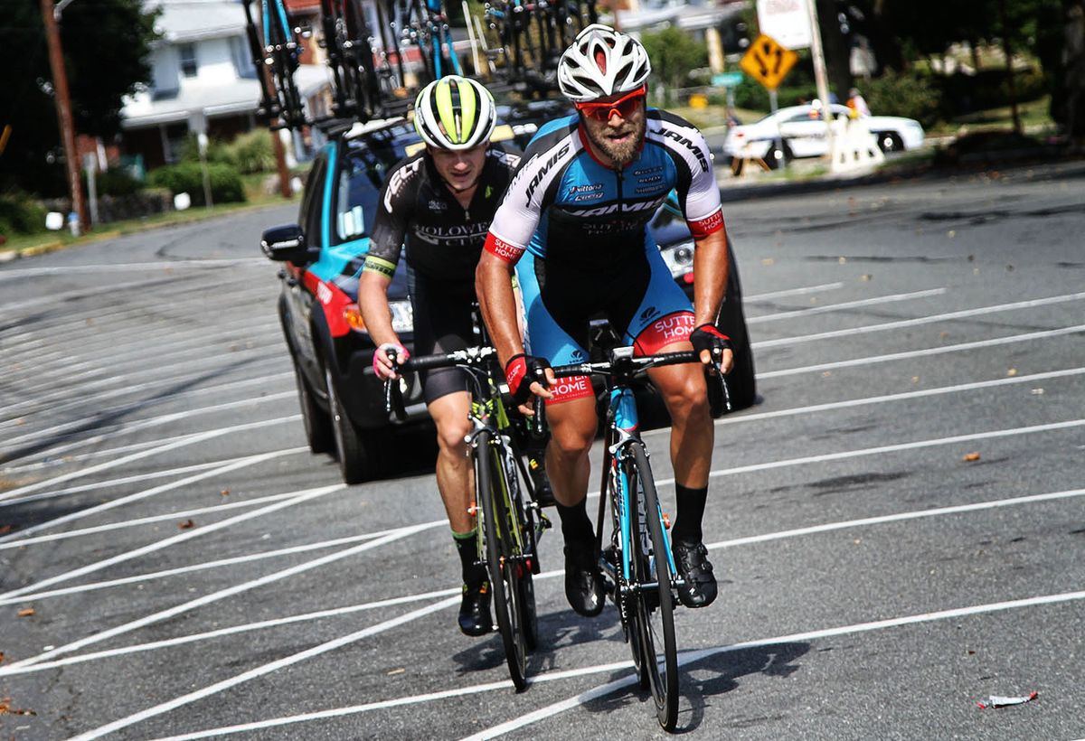 Eric Marcotte (Team Jamis) marches on with a companion in tow