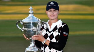 Lorena Ochoa of Mexico poses with her Player of the Year trophy after the final round of the 2009 LPGA Tour Championship