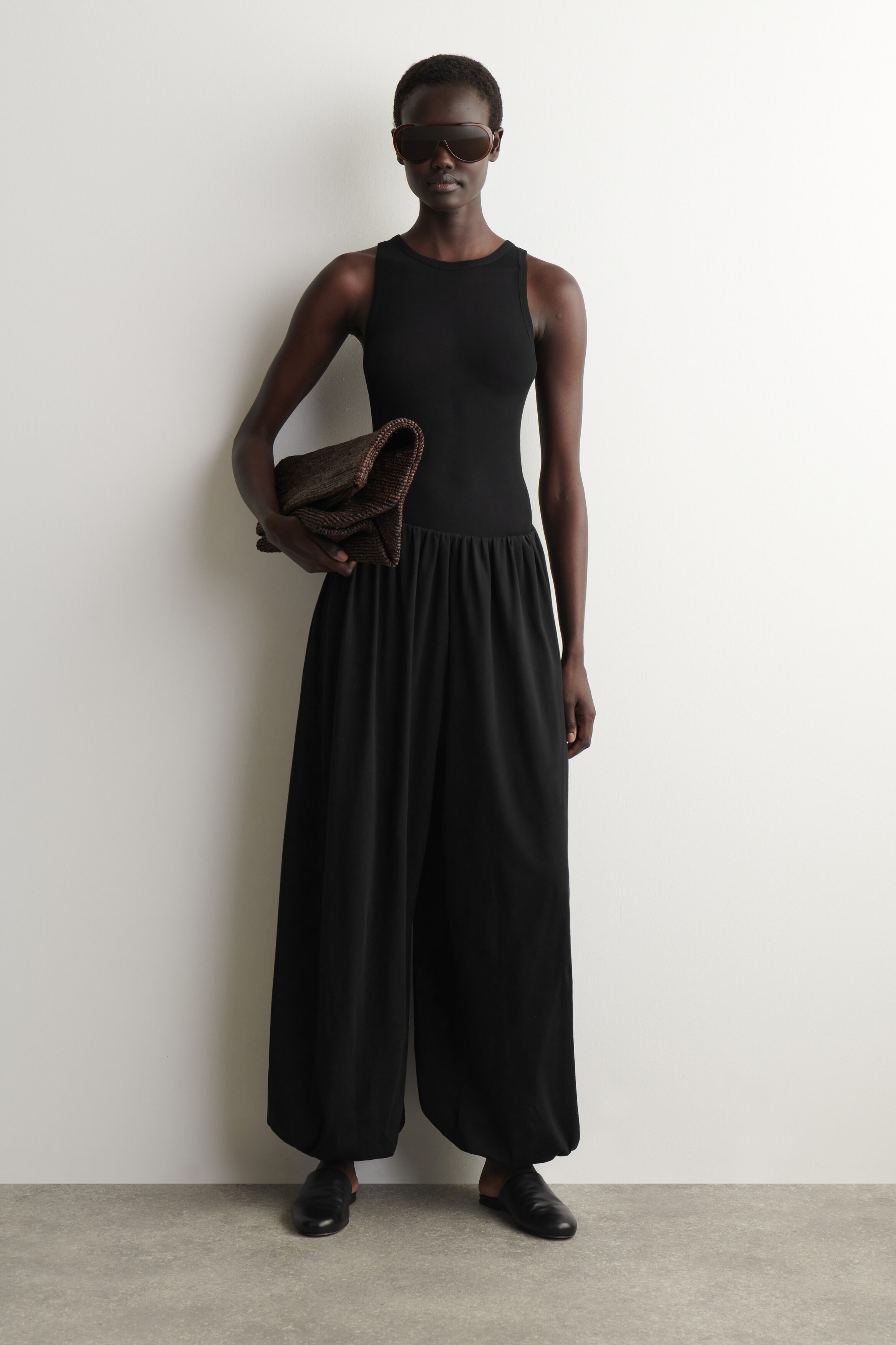 Gathered Cotton Balloon-Leg Pants