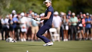 Lexi Thompson reacts to a missed putt during the second round of the 2023 Shriners Open on the PGA Tour