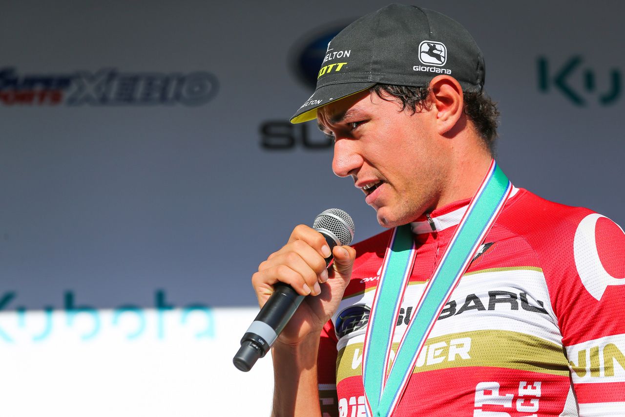 Rob Power speaks on stage after his win