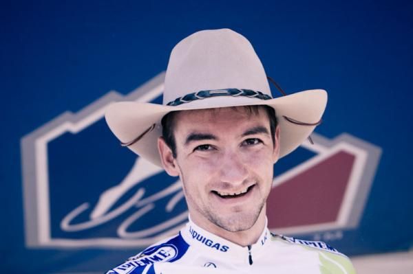 Elia Viviani (Liquigas-Cannondale) looking like a local after getting a Stetson hat for the stage win.