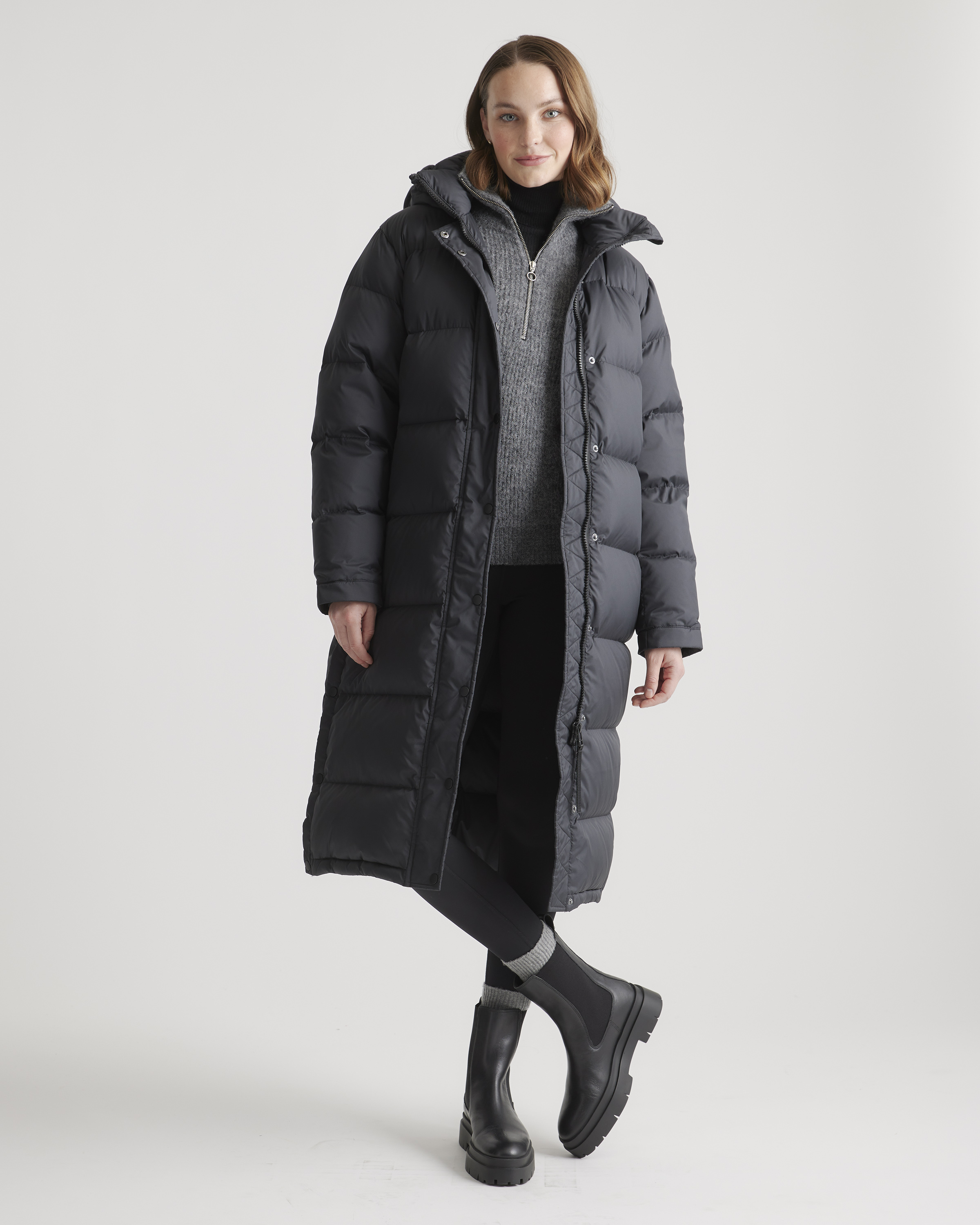 Responsible Down Long Puffer Jacket in Black