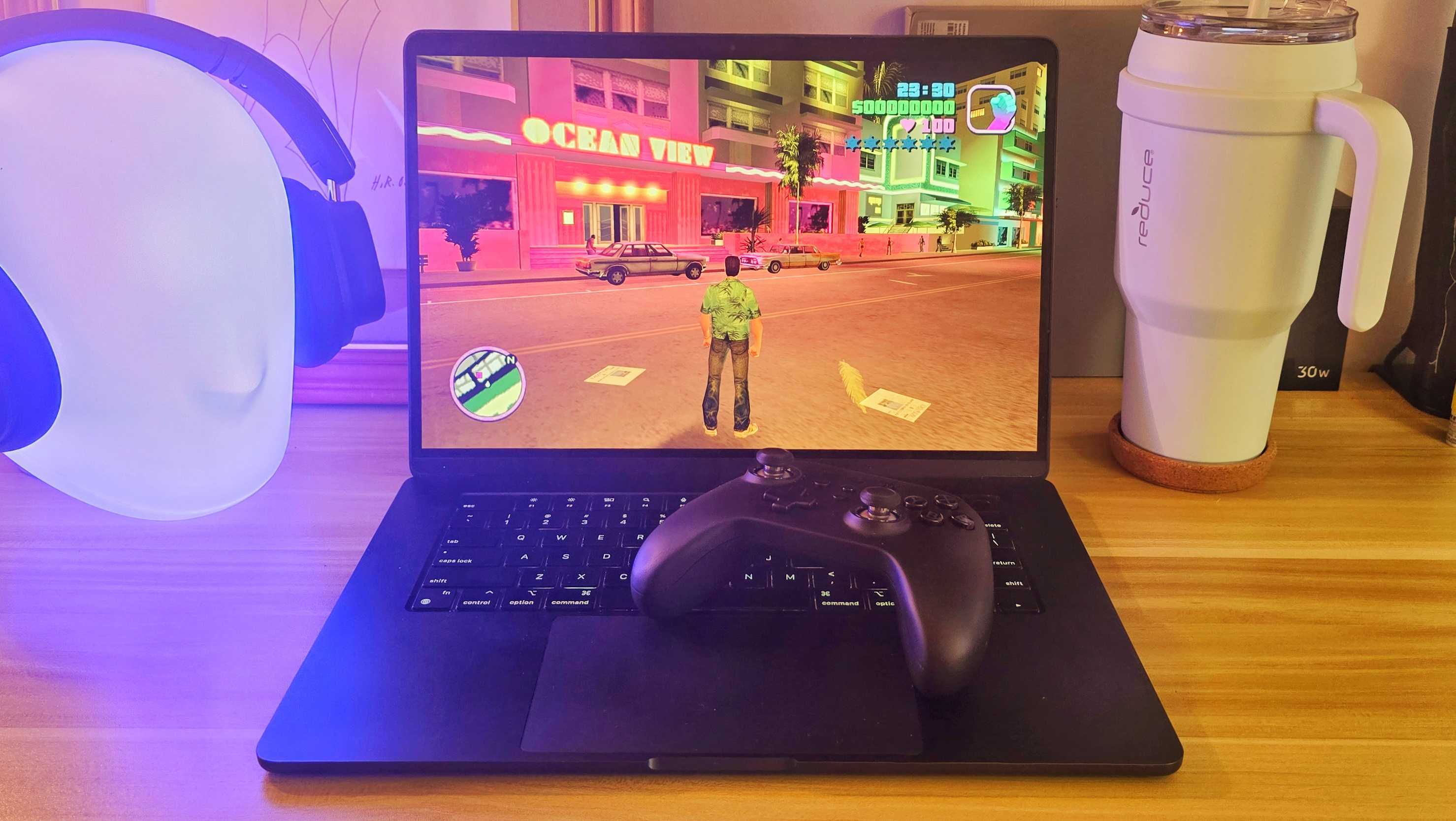 playing GTA: Vice City on a browser using the MacBook Air via the DOS Zone website