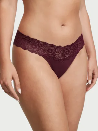 Victoria's Secret, Lace-Waist Cotton Thong Panty