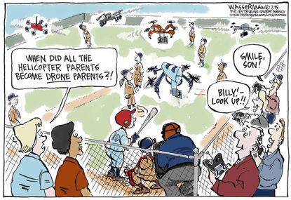 Editorial cartoon Technology Helicopter Parents