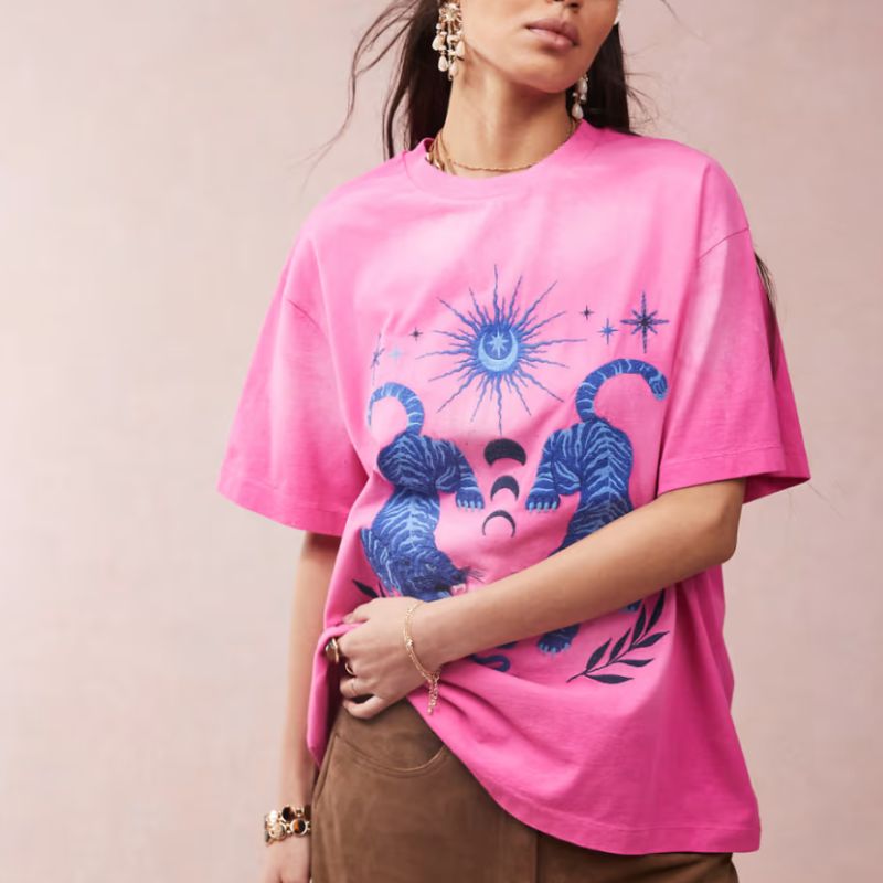 ASOS , Oversized t-shirt with embroidered celestial graphic in pink
