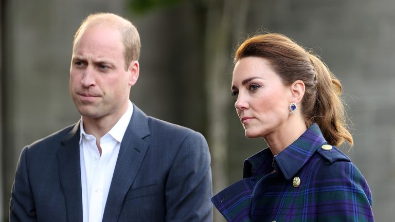 Prince William, Duke of Cambridge and Catherine, Duchess of Cambridge arrive to host NHS Charities Together and NHS staff at a unique drive-in cinema to watch a special screening of Disney’s Cruella at the Palace of Holyroodhouse on day six of their week-long visit to Scotland on May 26, 2021 in Edinburgh, Scotland.