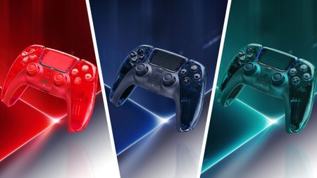 A three-way image of the new PS5 DualSense prism colorways