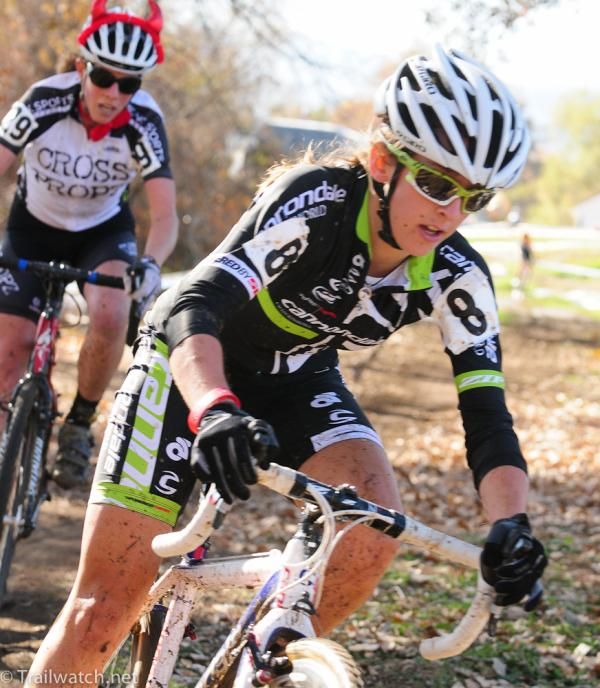 Kaitlin Antonneau (Cannondale) trying to get out of the way of the devil