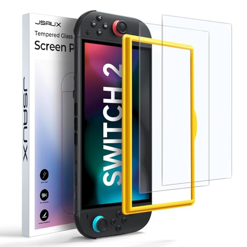 Jsaux 2-Pack Anti-Glare Screen Protector for Nintendo Switch 2, Matte Glass Protector 9h Hardness Easy to Install With Guiding Frame Scratch Resistant Tempered Glass