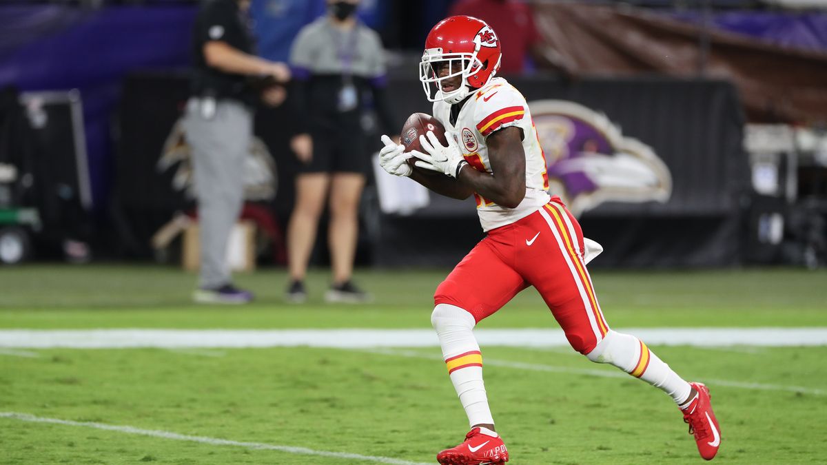 Mecole Hardman (17) of the Kansas City Chiefs during a regular season Monday Night Football game.