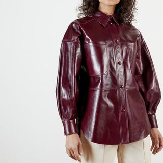 burgundy oversized leather jacket