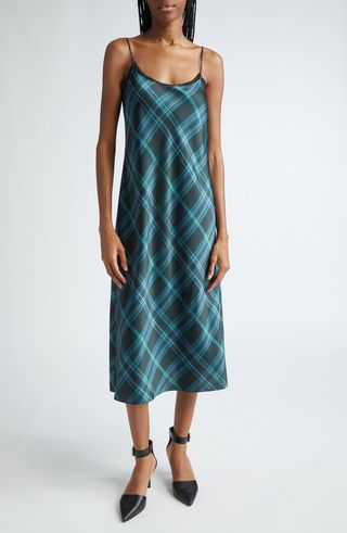 Plaid Satin Midi Slipdress