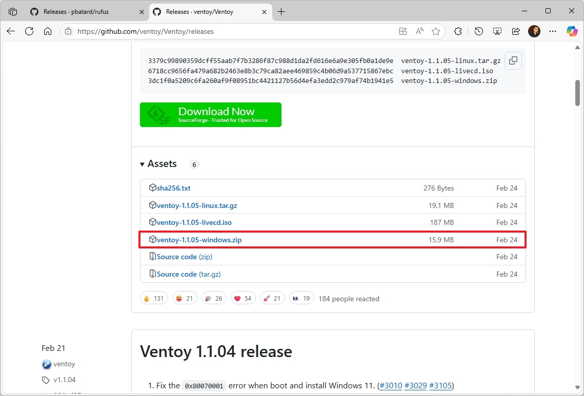 Ventoy download from GitHub