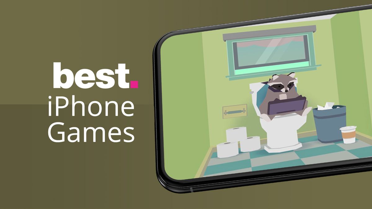 iPhone displaying a game against a brown background with the words &quot;best iphone games&quot;