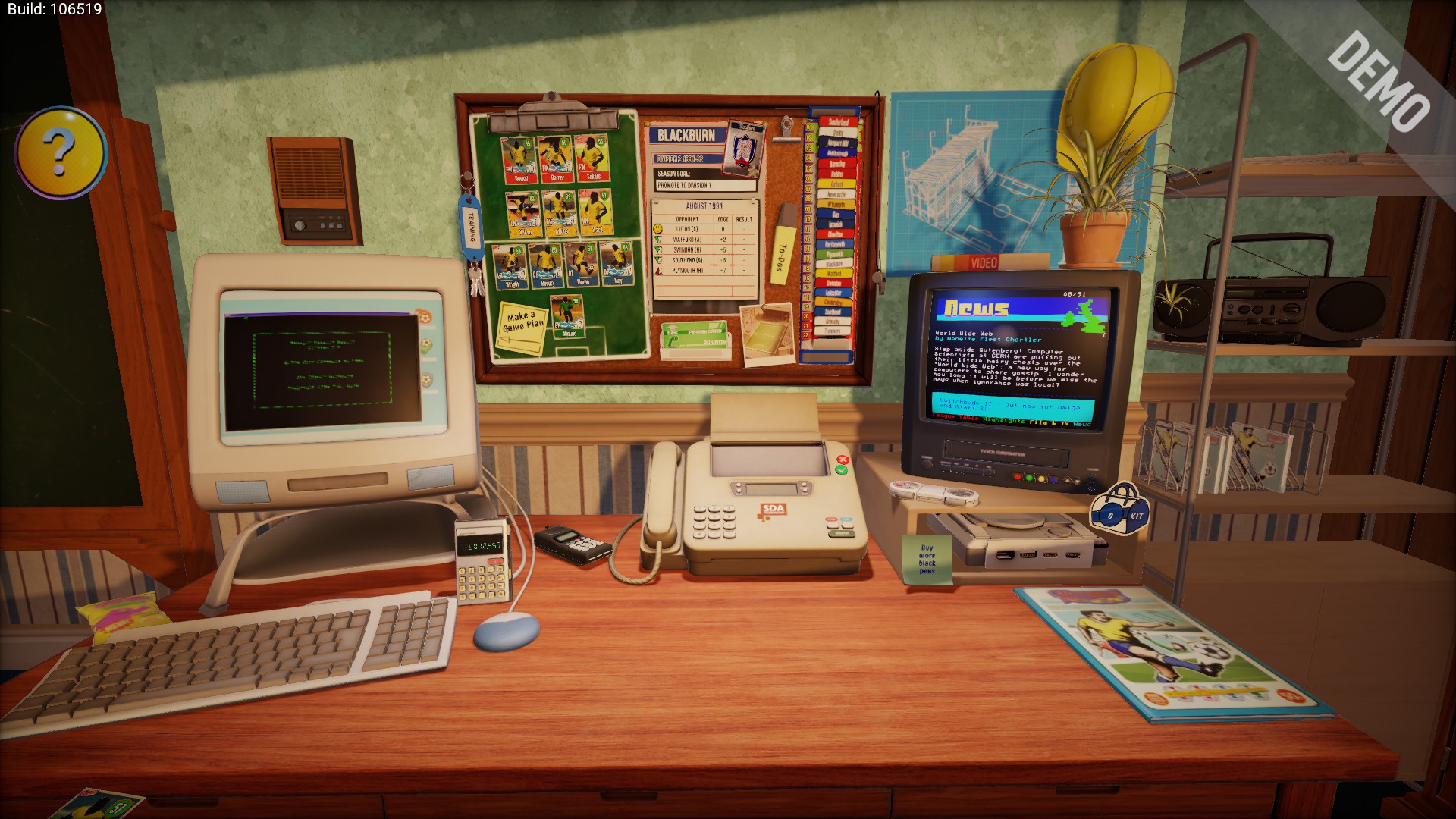 The desk in Nutmeg, a football deck-building game.