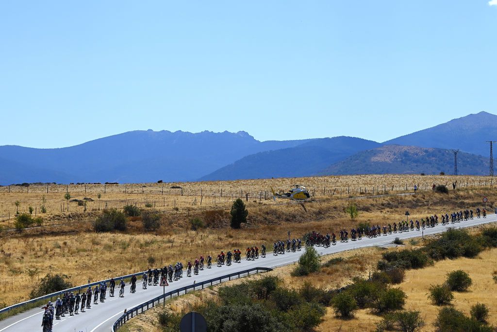 NAVACERRADA SPAIN SEPTEMBER 10 A general view of the peloton competing during the 77th Tour of Spain 2022 Stage 20 a 181km stage from Moralzarzal to Puerto de Navacerrada 1851m LaVuelta22 WorldTour on September 10 2022 in Puerto de Navacerrada Spain Photo by Tim de WaeleGetty Images