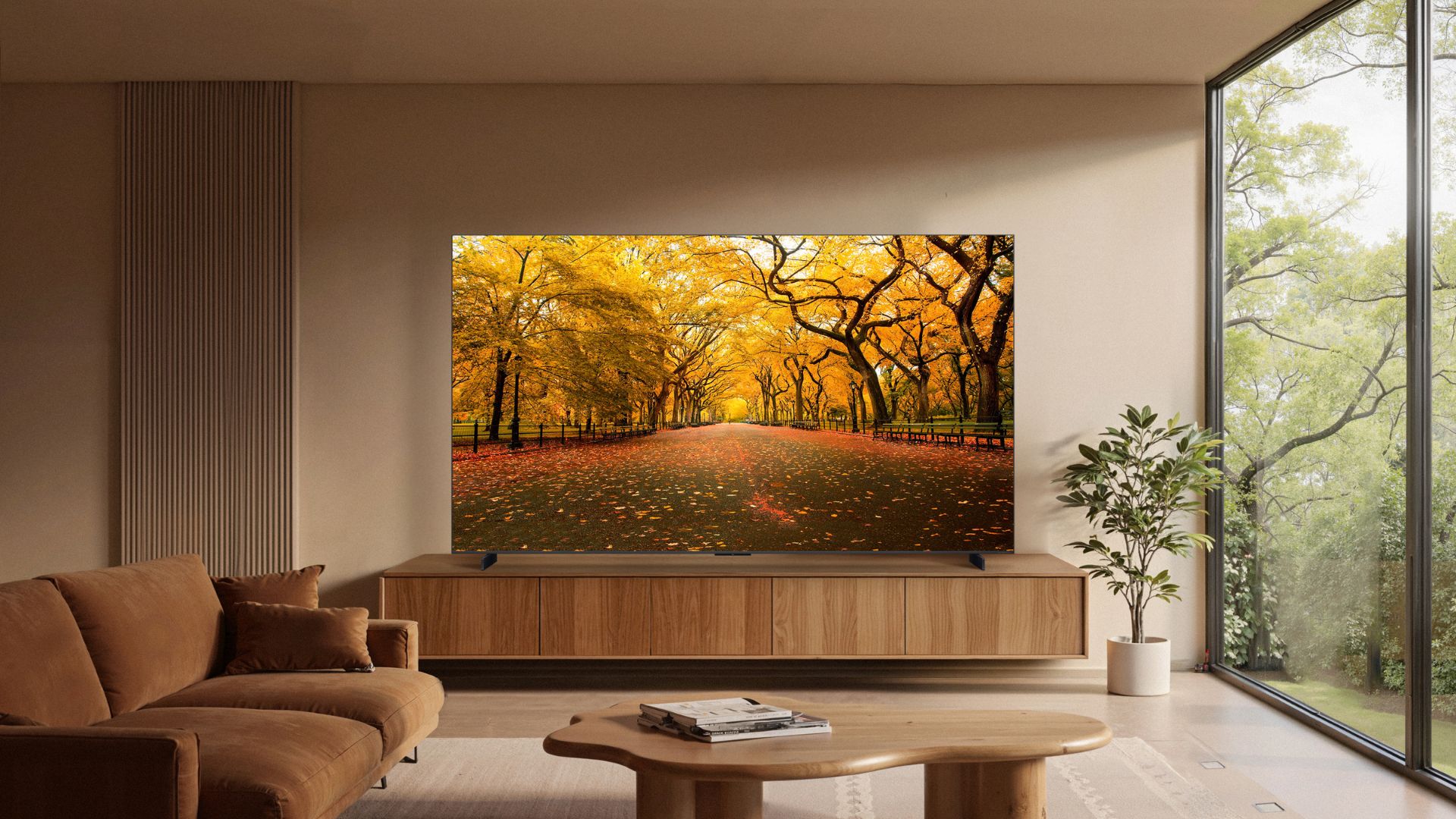 TCL C8L SQD-Mini LED TV autumn scene
