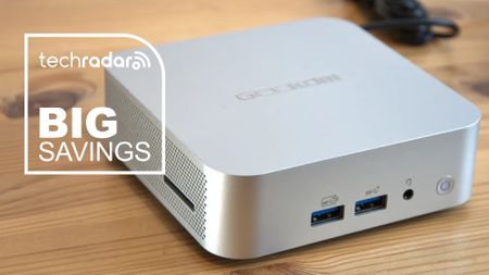 The Geekom A8 mini PC during our tests in a home office