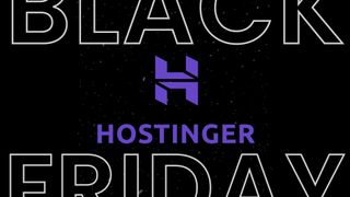 Hostinger logo in purple on black background with Black Friday text at the top and bottom