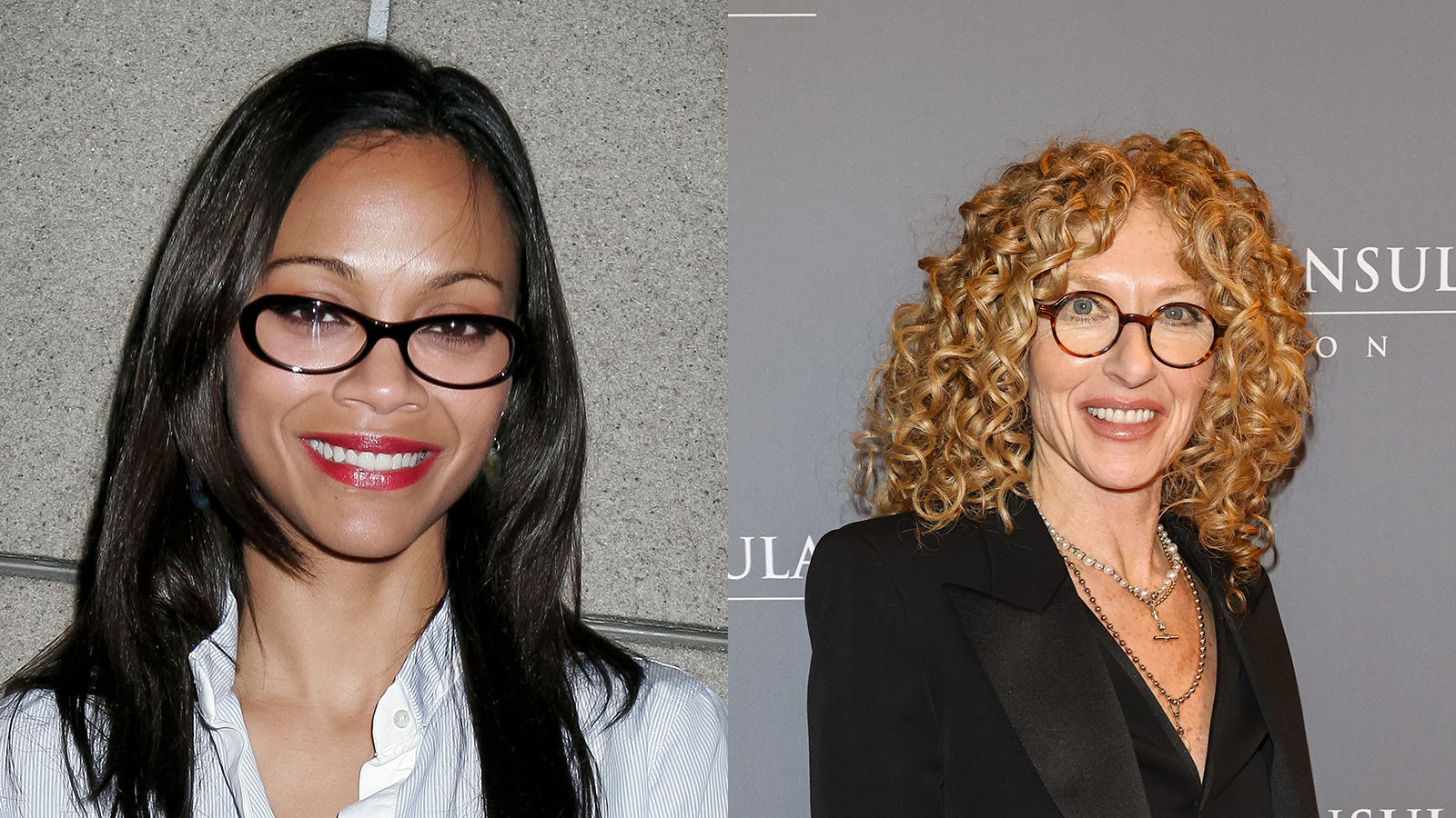 Zoe Saldana and Kelly Hoppen wearing oval eyeglasses