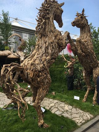 Driftwood horses at the 2018 RHS Chelsea Flower Show