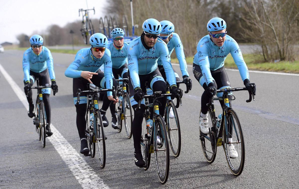 Astana out riding the Tour of Flanders route