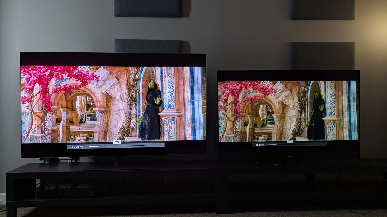 LG G5 with Dolby Vision Vivid and Panasonic MZ1500 with Dolby Vision Dark showing the same scene from Wicked