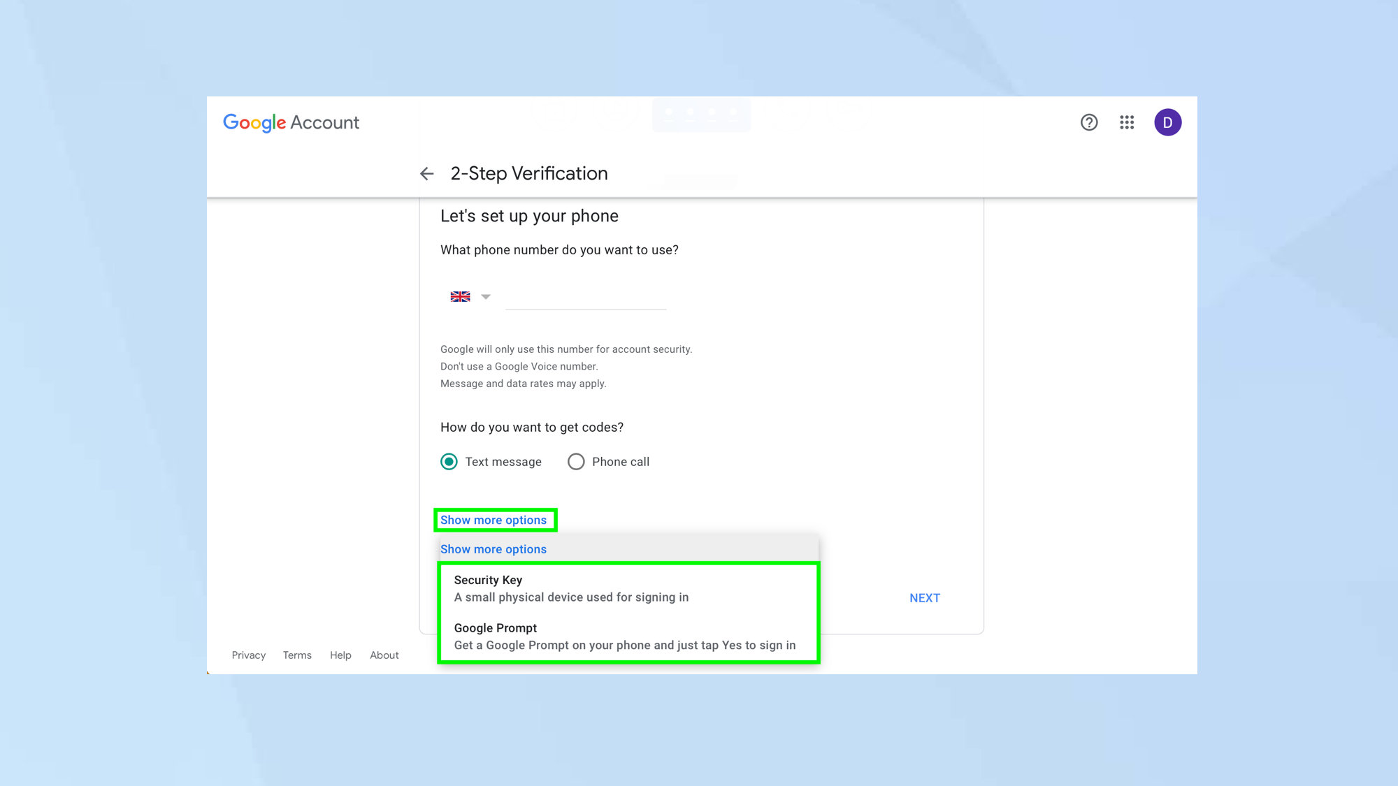 Settings up 2FA on gmail