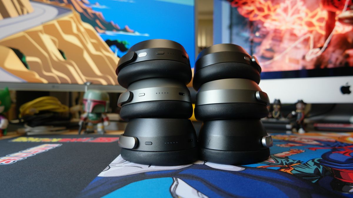 Sennheiser Momentum 5 on top of a stack of other Sennheiser headphones. Momentum 4, then the HDB 630 on the bottom