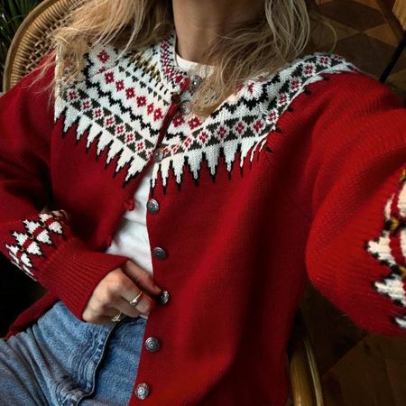 Lucy Williams wearing a festive cardigan