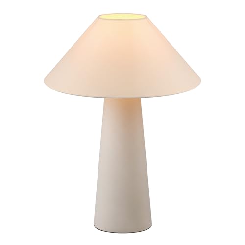 Globe Novogratz X 18&quot; Ceramic Table Lamp, Matte Cream, Off-White Tapered Fabric Shade, In-Line Rocker Switch, 5 Ft. Clear Cord, Home Office, Desk, Living Room