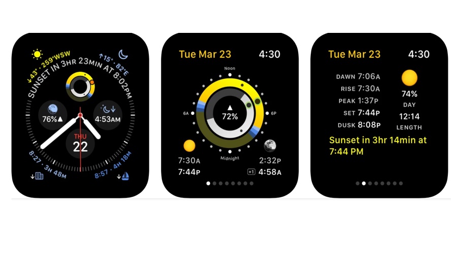 Screenshots showing Sundial Solar & Lunar Time