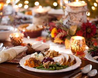 Thanksgiving table with dinner