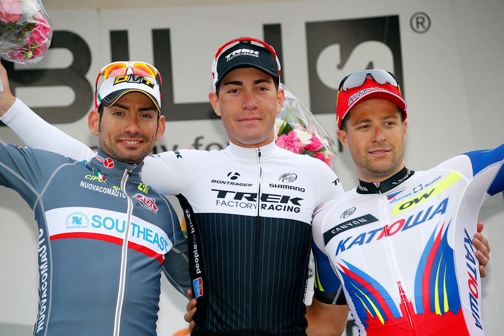Simon Ponzi, Giacomo Nizzolo and Marco Haller on the podium.