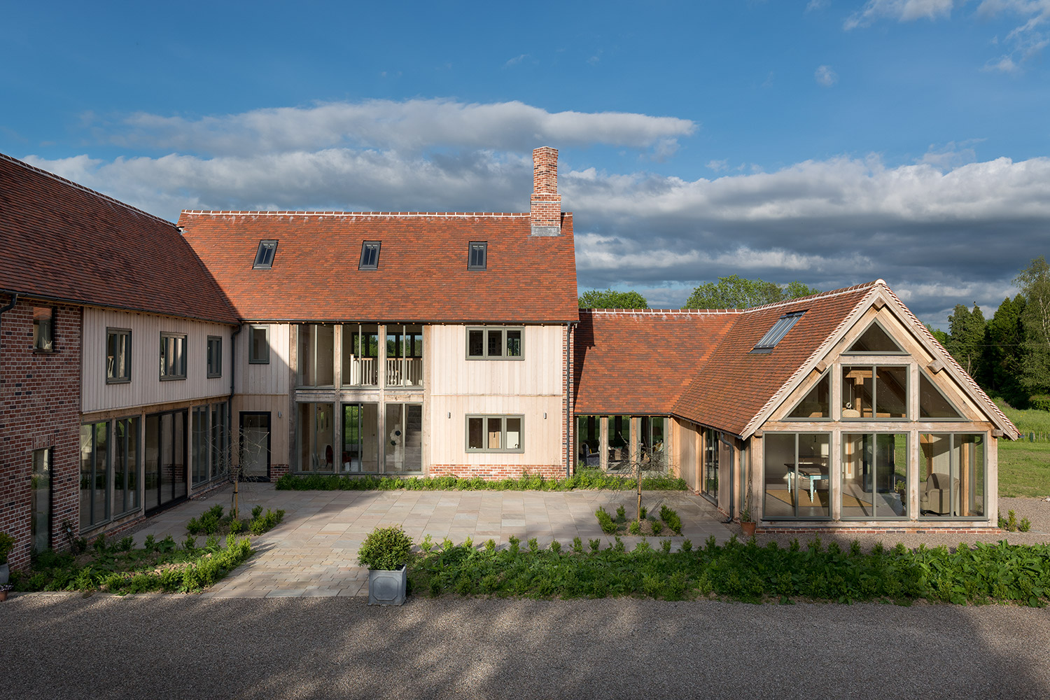 Exterior of modern oak frame home
