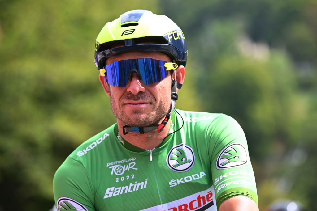 SCHAUINSLAND GERMANY AUGUST 27 Alexander Kristoff of Norway and Team Intermarch Wanty Gobert Matriaux Green Points Jersey prior to the 37th Deutschland Tour 2022 Stage 3 a 1489km stage from Freiburg to Schauinsland 1200m DeineTour on August 27 2022 in Schauinsland Germany Photo by Stuart FranklinGetty Images