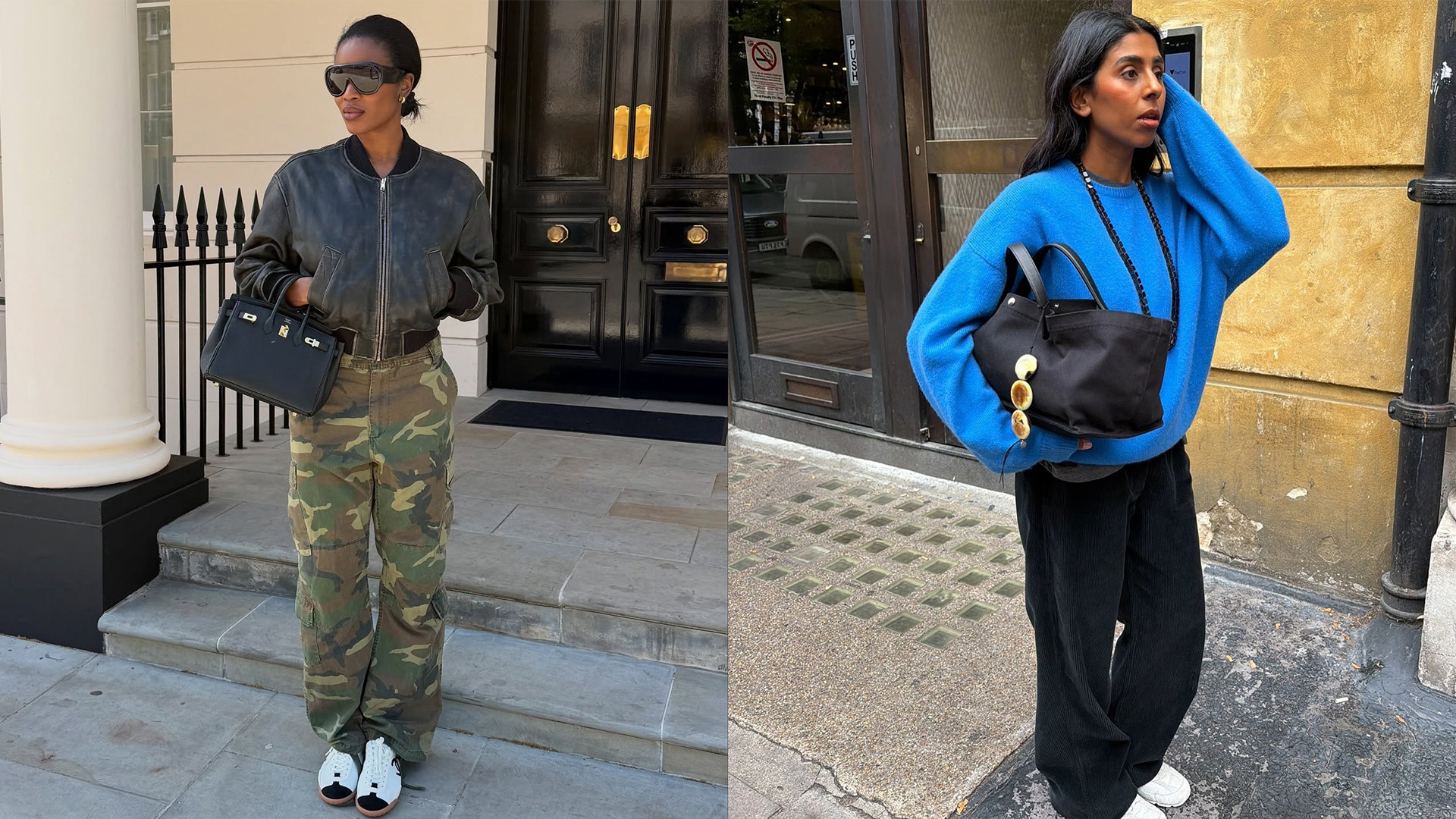 Collage of cool sneakers outfits